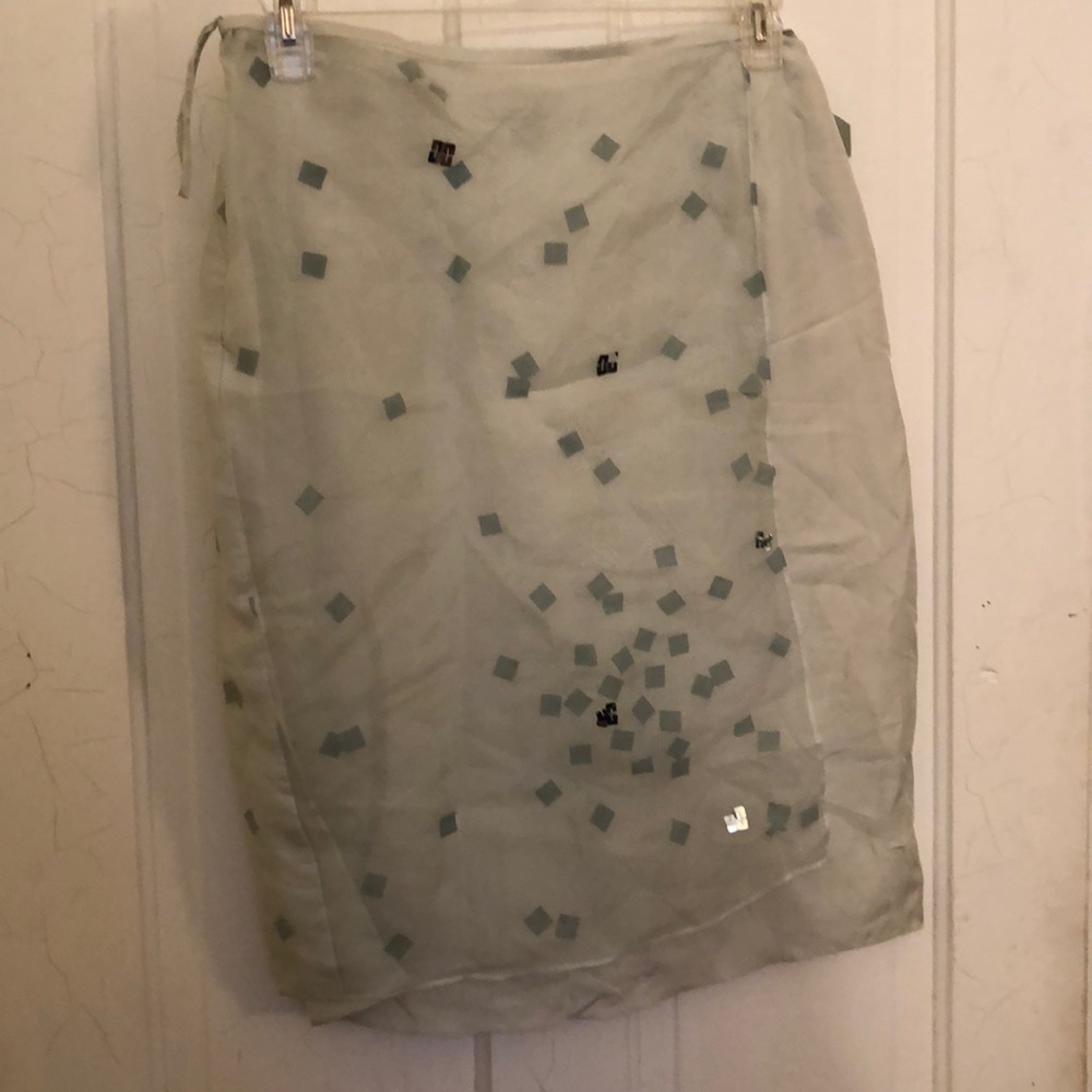 C’est City silk ivory green wrap skirt 12 New